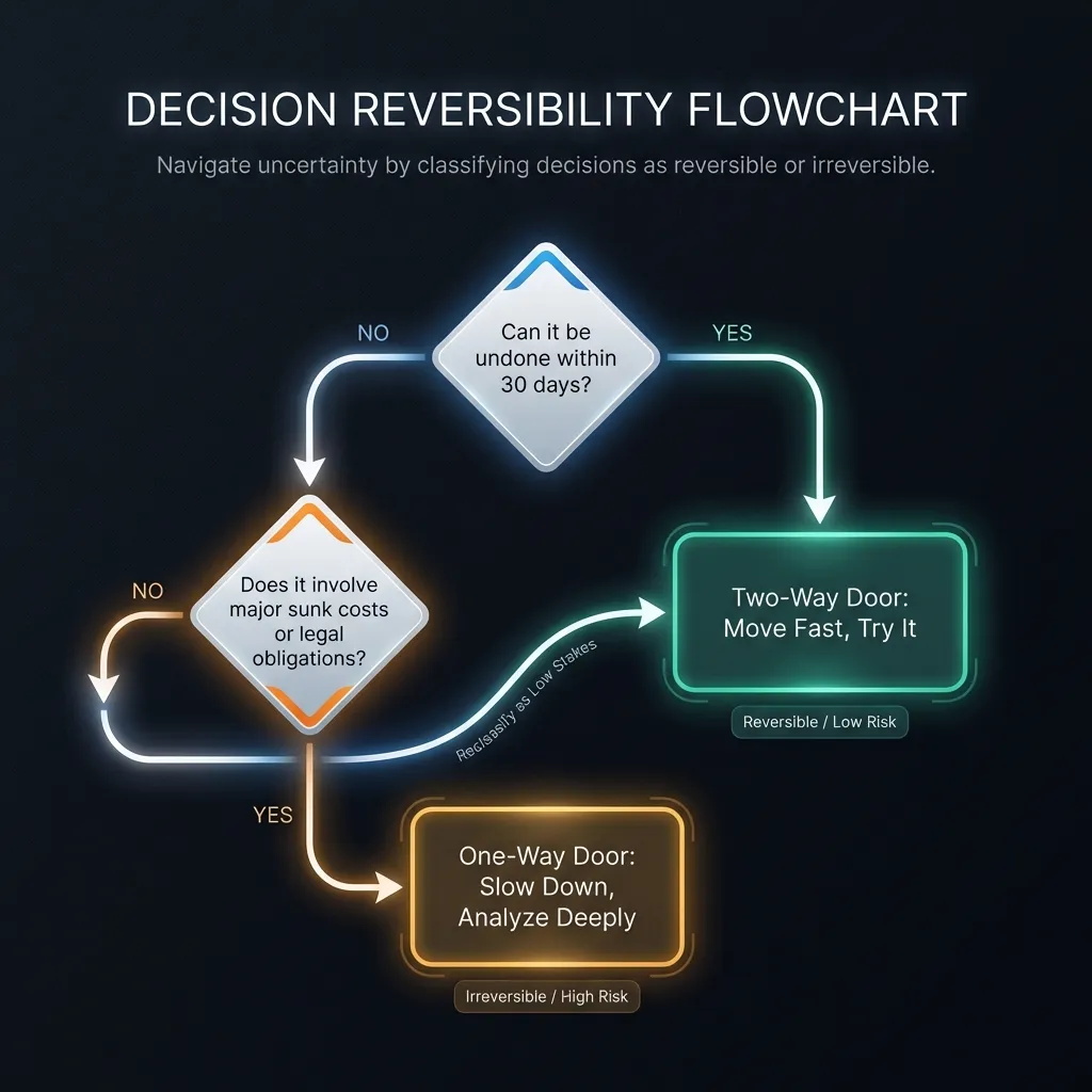 Flowchart for determining if decisions are reversible vs irreversible